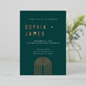 Invitation En Aluminium Mariage vert Foil Boho Arch (Debout devant)