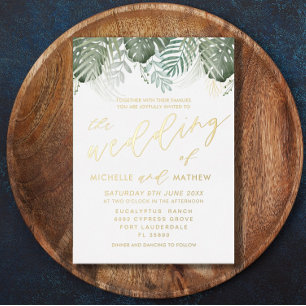 Invitation En Aluminium Mariage Vert Or Aquarelle Tropicale