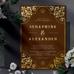Invitation En Aluminium Mariage vintage d'automne orange brûlé, sienne et