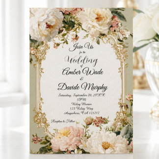 Invitation En Aluminium Mariage Vintage Romantique Vert Sauge et Or (A))