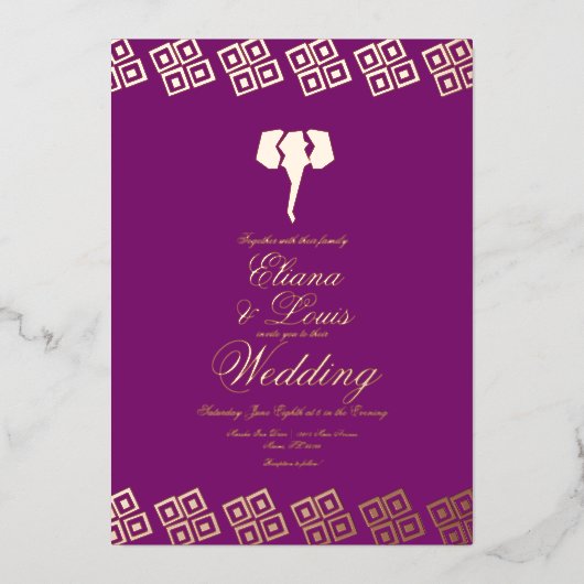 Invitation En Aluminium Mariage violet d'Ankara d'Afrique habillé (Recto)