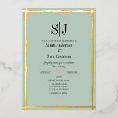 Invitation En Aluminium Mariage Whimsical aux frontières dorées bleues (Recto)