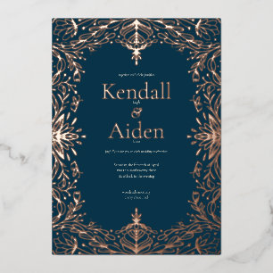 Invitation En Aluminium Mariage Whimsical Rose bleu marine
