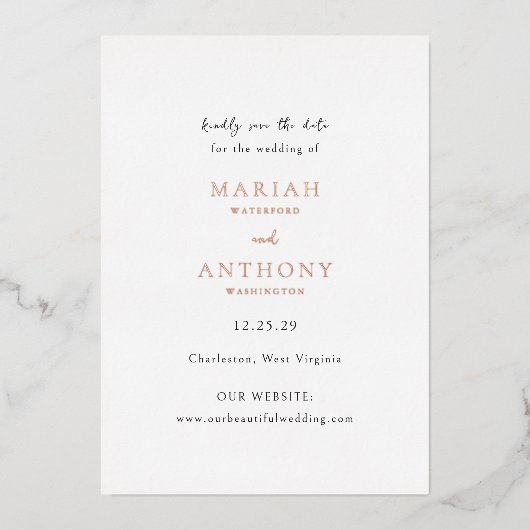 Invitation En Aluminium Mariah minimal mariage élégant Enregistrer la date (Recto)