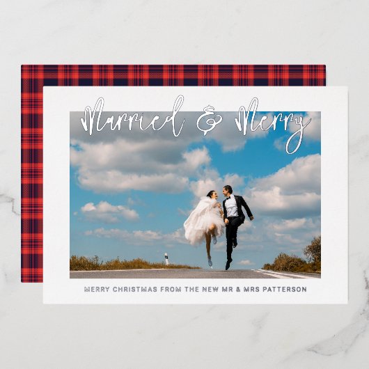 Invitation En Aluminium Marié & Joyeux Mariage M & Mme Premier Noël (Recto/Verso)