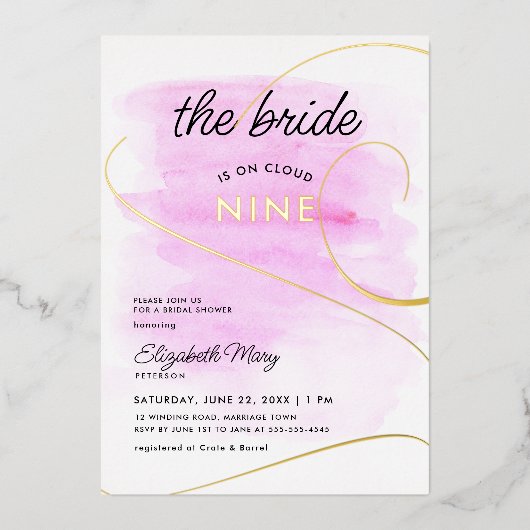 Invitation En Aluminium Mariée sur Cloud 9 Aquarelle Fête des mariées or (Recto)