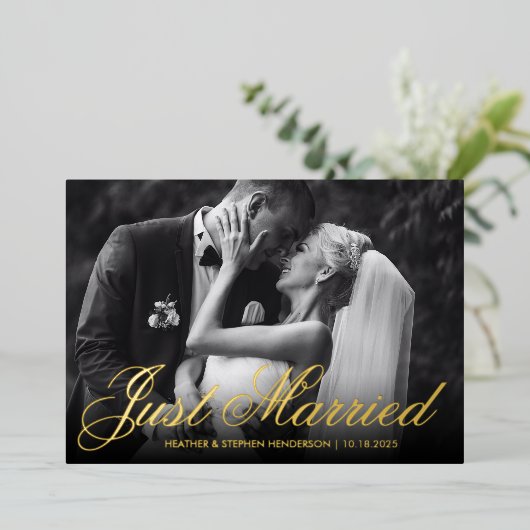 Invitation En Aluminium Mariés à peine ! | Annonce de mariage élégante ave (Debout devant)