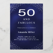 Invitation En Aluminium Marine bleu argent 50e anniversaire fabuleux (Recto)