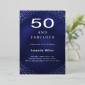 Invitation En Aluminium Marine bleu argent 50e anniversaire fabuleux (Debout devant)