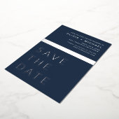 Invitation En Aluminium Marine Bleu Argent Enregistrer la date Élégant (Rotation)