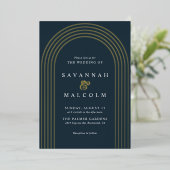 Invitation En Aluminium Marine bleu et or | Simple Mariage d'arc moderne (Debout devant)