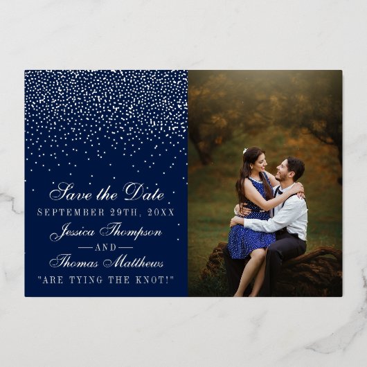 Invitation En Aluminium Marine Bleu & Glam Mariage Argent Enregistrer La D (Recto)