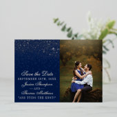 Invitation En Aluminium Marine Bleu & Glam Mariage Argent Enregistrer La D (Debout devant)