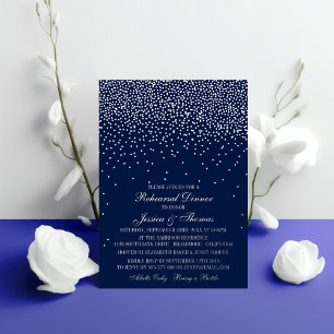 Invitation En Aluminium Marine Bleu & Glam Silver Confetti Mariage répétit