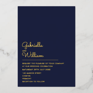 Invitation En Aluminium Marine bleu minimaliste chic Script Mariage or