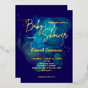 Invitation En Aluminium Marine bleu Vrai or