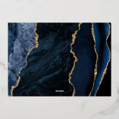 Invitation En Aluminium Marine Blue Gold Agate Dark Enregistrer la date (Verso)