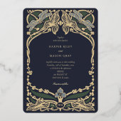 Invitation En Aluminium Marine Blue Gold Foil Art Nouveau Dragonfly Mariag (Verso)