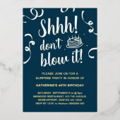 Invitation En Aluminium Marine Blue & Gold Surprise Anniversaire Ne souffl (Recto)