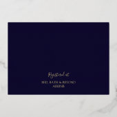 Invitation En Aluminium Marine Blue Modern Line Peony Toile Fête des marié (Verso)