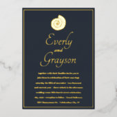Invitation En Aluminium Marine Blue Opulence Seashell Beach Gold Mariage (Recto)