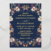 Invitation En Aluminium Marine Blue Pastel Fleur sauvage Moderne Boho Mari (Recto)