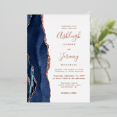 Invitation En Aluminium Marine Blue Rose Gold Agate Mariage moderne (Debout devant)