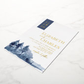 Invitation En Aluminium Marine Blue Trees Mountain Mariage d'hiver (Rotation)