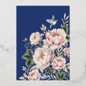 Invitation En Aluminium Marine Blush Chinoiserie Fleurs Photo Enregistrer  (Verso)