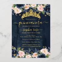 Marine Blush Floral Golden Butterfly Quinceanera