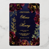 Invitation En Aluminium Marine Bordeaux Mariage Gold (Recto)