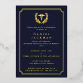 Invitation En Aluminium Marine Caduceus+Laurel École Médicale (Recto)