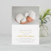 Invitation En Aluminium Marine Croix Bleue Boy Photo Baptême Or (Debout devant)