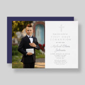 Invitation En Aluminium Marine Croix Bleue Boy Photo Première Communion Ar