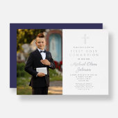 Invitation En Aluminium Marine Croix Bleue Boy Photo Première Communion Ar