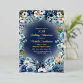 Invitation En Aluminium Marine Dusty Blue White Flowers 90e anniversaire (Debout devant)