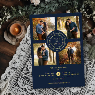 Invitation En Aluminium Marine Gold 4 Photos Moderne Collage Mariage Scrip