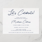 Invitation En Aluminium Marine moderne bleu 3 Photo Graduation Gold (Verso)