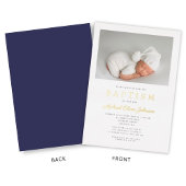 Invitation En Aluminium Marine moderne Blue Gold Script Photo Boy Baptême