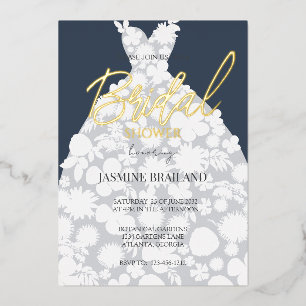 Invitation En Aluminium Marine Moderne Floral Gown Fête des mariées Or