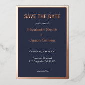 Invitation En Aluminium Marine moderne Gold Bordure Mariage Enregistrer la (Recto)