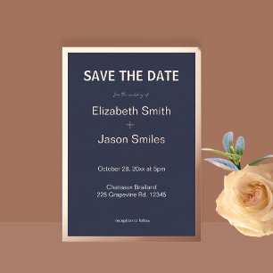 Invitation En Aluminium Marine moderne Gold Bordure Mariage Enregistrer la