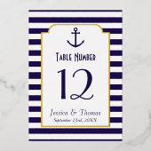 Invitation En Aluminium Marine nautique et White Stripe Ancre Mariage réel (Recto)