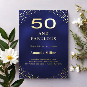 Invitation En Aluminium Marine or bleu 50e anniversaire fabuleux
