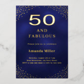 Invitation En Aluminium Marine or bleu 50e anniversaire fabuleux (Recto)