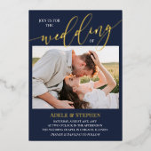 Invitation En Aluminium Marine Rejoignez-nous Script Photos Mariage double (Recto)