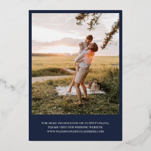 Invitation En Aluminium Marine Rejoignez-nous Script Photos Mariage double (Verso)