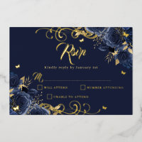 Marine Rose Floral Gold Swirl Gold Quinceanera
