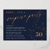 Invitation En Aluminium Marine & Rose Gold Script Surprise Party (Recto)
