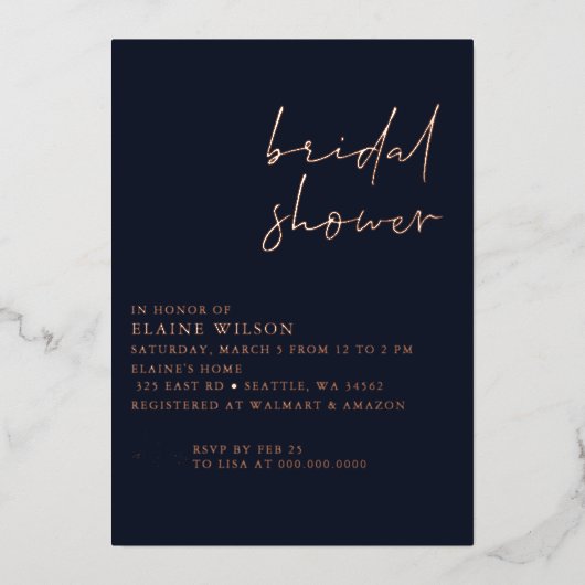 Invitation En Aluminium Marine Rose Gold Simple Moderne Fête des mariées (Recto)